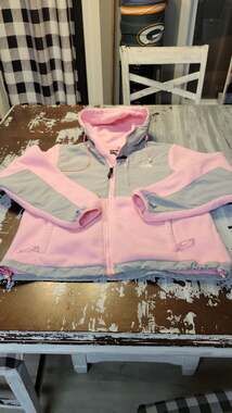 The North Face Denali Fleece Hooded Jacket Pink and Grey Women's Size L